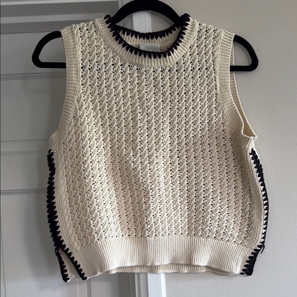 Varley Cotton Cream and Black Knit Sweater